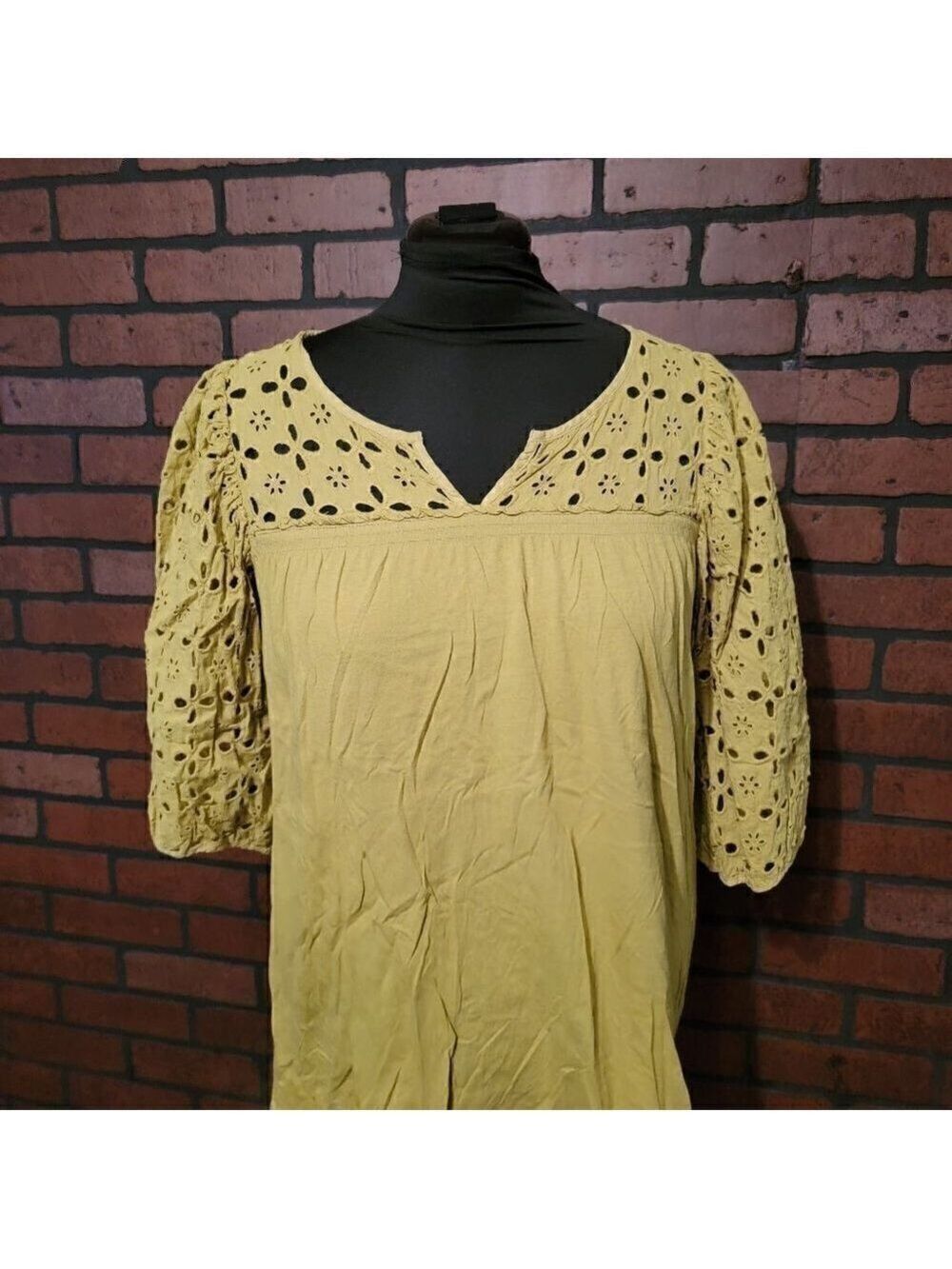 V Cristina Blouse  Size Large. Olive green -embroidered cut out design